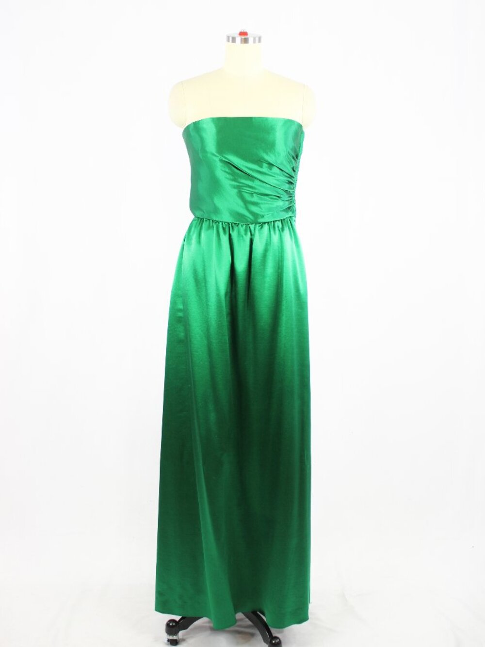 Vintage 90's ALBERT NIPON Green 100% Silk Satin High Slit Gown Dress, Size 10